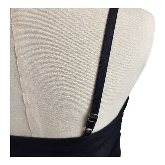 Zara Medium Black Ruched Bodycon Midi Dress Adjustable Straps Fitted Stretchy - Picture 12 of 15